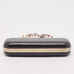 Pre Owned Alexander McQueen Black Leather Crystals Embellished Knuckle Box Clutch
