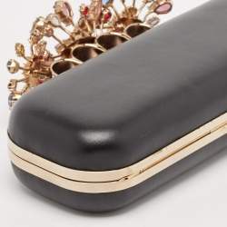Pre Owned Alexander McQueen Black Leather Crystals Embellished Knuckle Box Clutch