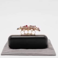 Pre Owned Alexander McQueen Black Leather Crystals Embellished Knuckle Box Clutch