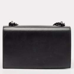 Pre Owned Alexander McQueen Black Leather Jewelled Flap Shoulder Bag