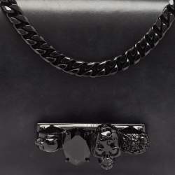 Pre Owned Alexander McQueen Black Leather Jewelled Flap Shoulder Bag