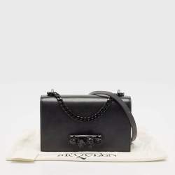 Pre Owned Alexander McQueen Black Leather Jewelled Flap Shoulder Bag