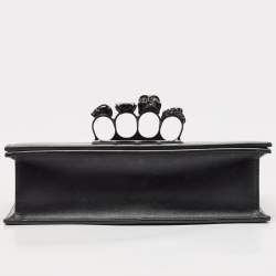 Pre Owned Alexander McQueen Black Leather Jewelled Flap Shoulder Bag