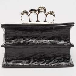 Alexander McQueen Black Lizard Embossed Leather Knuckle Flap Shoulder Bag