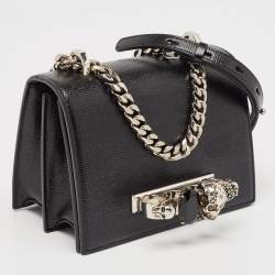 Alexander McQueen Black Lizard Embossed Leather Knuckle Flap Shoulder Bag