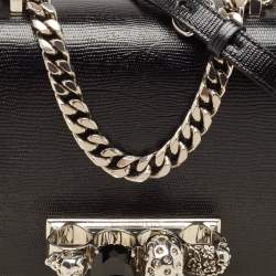 Alexander McQueen Black Lizard Embossed Leather Knuckle Flap Shoulder Bag