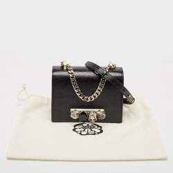 Alexander McQueen Black Lizard Embossed Leather Knuckle Flap Shoulder Bag