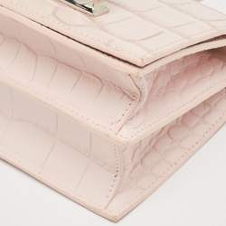 Alexander McQueen Pink Croc Embossed Leather Knuckle Flap Shoulder Bag