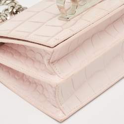 Alexander McQueen Pink Croc Embossed Leather Knuckle Flap Shoulder Bag