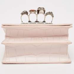 Alexander McQueen Pink Croc Embossed Leather Knuckle Flap Shoulder Bag