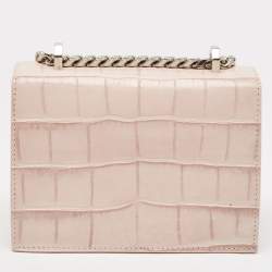 Alexander McQueen Pink Croc Embossed Leather Knuckle Flap Shoulder Bag