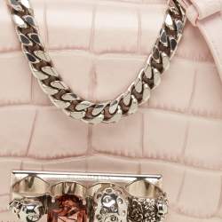Alexander McQueen Pink Croc Embossed Leather Knuckle Flap Shoulder Bag