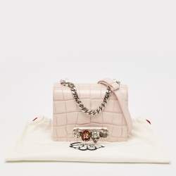 Alexander McQueen Pink Croc Embossed Leather Knuckle Flap Shoulder Bag