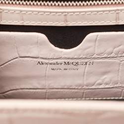 Alexander McQueen Pink Croc Embossed Leather Knuckle Flap Shoulder Bag