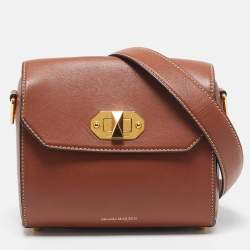 Pre Owned Alexander McQueen Brown Leather and Suede Flap Crossbody Bag