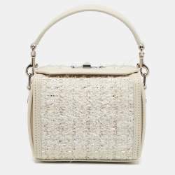 Alexander McQueen White Leather and Tweed Box 19 Shoulder Bag