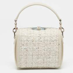 Alexander McQueen White Leather and Tweed Box 19 Shoulder Bag