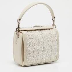 Alexander McQueen White Leather and Tweed Box 19 Shoulder Bag