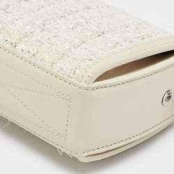 Alexander McQueen White Leather and Tweed Box 19 Shoulder Bag