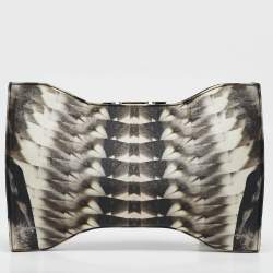 Pre Owned Alexander McQueen Black/Grey Kaleidoscope Print Fabric Oversized Squeeze It Clutch 