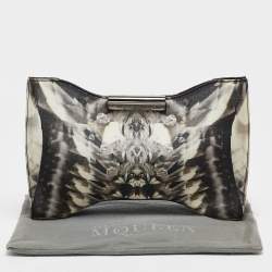 Pre Owned Alexander McQueen Black/Grey Kaleidoscope Print Fabric Oversized Squeeze It Clutch 