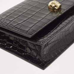 Alexander McQueen Black Croc Embossed Leather Small Skull Shoulder Bag