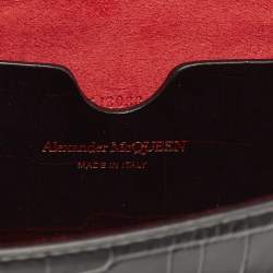 Alexander McQueen Black Croc Embossed Leather Small Skull Shoulder Bag