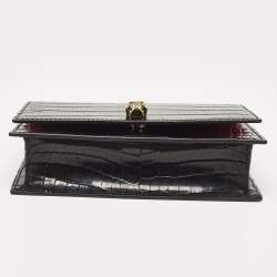 Alexander McQueen Black Croc Embossed Leather Small Skull Shoulder Bag
