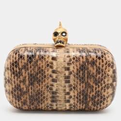 Alexander McQueen Beige Python Leather Skull Clutch