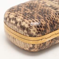Alexander McQueen Beige Python Leather Skull Clutch