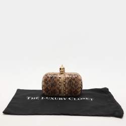 Alexander McQueen Beige Python Leather Skull Clutch