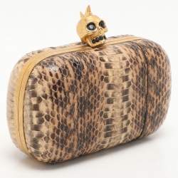 Alexander McQueen Beige Python Leather Skull Clutch