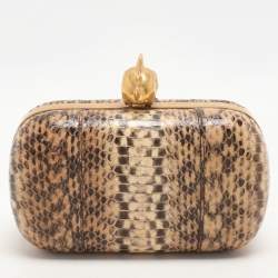Alexander McQueen Beige Python Leather Skull Clutch