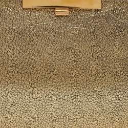 Pre Owned Alexander McQueen Gold Leather Crystal Skull Knuckle Clutch