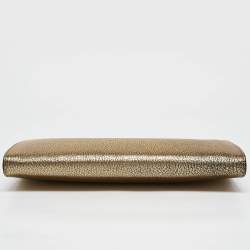 Pre Owned Alexander McQueen Gold Leather Crystal Skull Knuckle Clutch