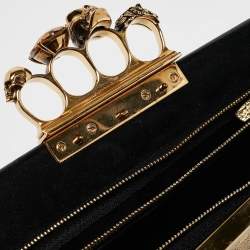 Pre Owned Alexander McQueen Gold Leather Crystal Skull Knuckle Clutch