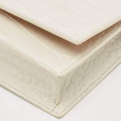 Pre Owned Alexander McQueen White Croc Embossed Leather Small Skull Shoulder Bag