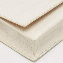 Pre Owned Alexander McQueen White Croc Embossed Leather Small Skull Shoulder Bag