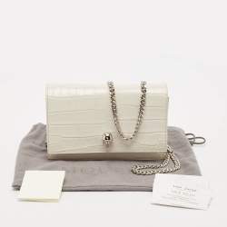 Pre Owned Alexander McQueen White Croc Embossed Leather Small Skull Shoulder Bag