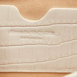 Pre Owned Alexander McQueen White Croc Embossed Leather Small Skull Shoulder Bag