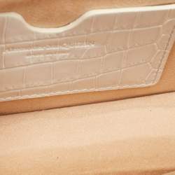 Pre Owned Alexander McQueen White Croc Embossed Leather Small Skull Shoulder Bag