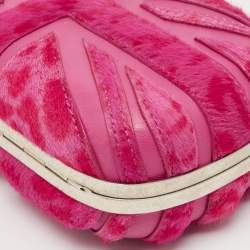 Pre Owned Alexander McQueen Fuchsia Calf Hair Britannia Skull Box Chain Clutch