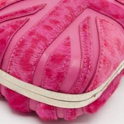 Pre Owned Alexander McQueen Fuchsia Calf Hair Britannia Skull Box Chain Clutch