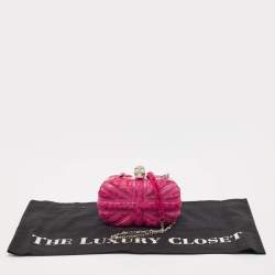 Pre Owned Alexander McQueen Fuchsia Calf Hair Britannia Skull Box Chain Clutch