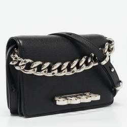Pre Owned Alexander McQueen Black Leather Four Ring Shoulder Bag