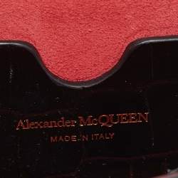 Pre Owned Alexander McQueen Black Croc Embossed Leather Skull Chain Clutch