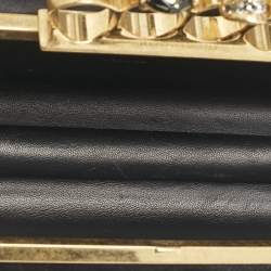 Pre Owned Alexander McQueen Black Satin Skull Knuckle Box Clutch