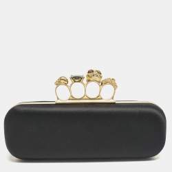 Pre Owned Alexander McQueen Black Satin Skull Knuckle Box Clutch