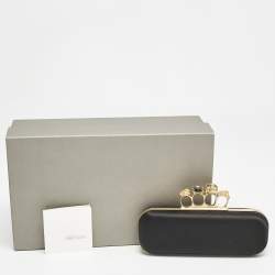 Pre Owned Alexander McQueen Black Satin Skull Knuckle Box Clutch