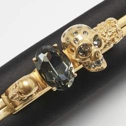 Pre Owned Alexander McQueen Black Satin Skull Knuckle Box Clutch